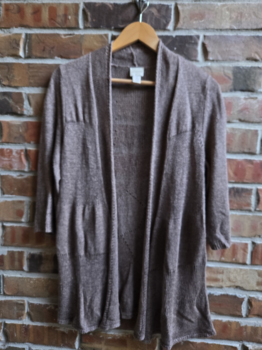 Chico's Open-Front Cardigan Sweater in Taupe Brown Cozy Casual Layering